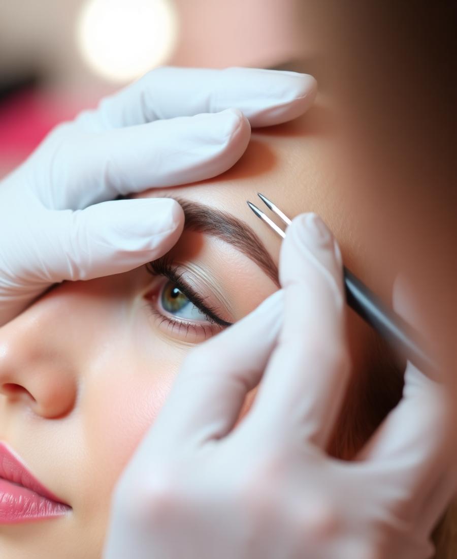Sierra shaping a client's brows