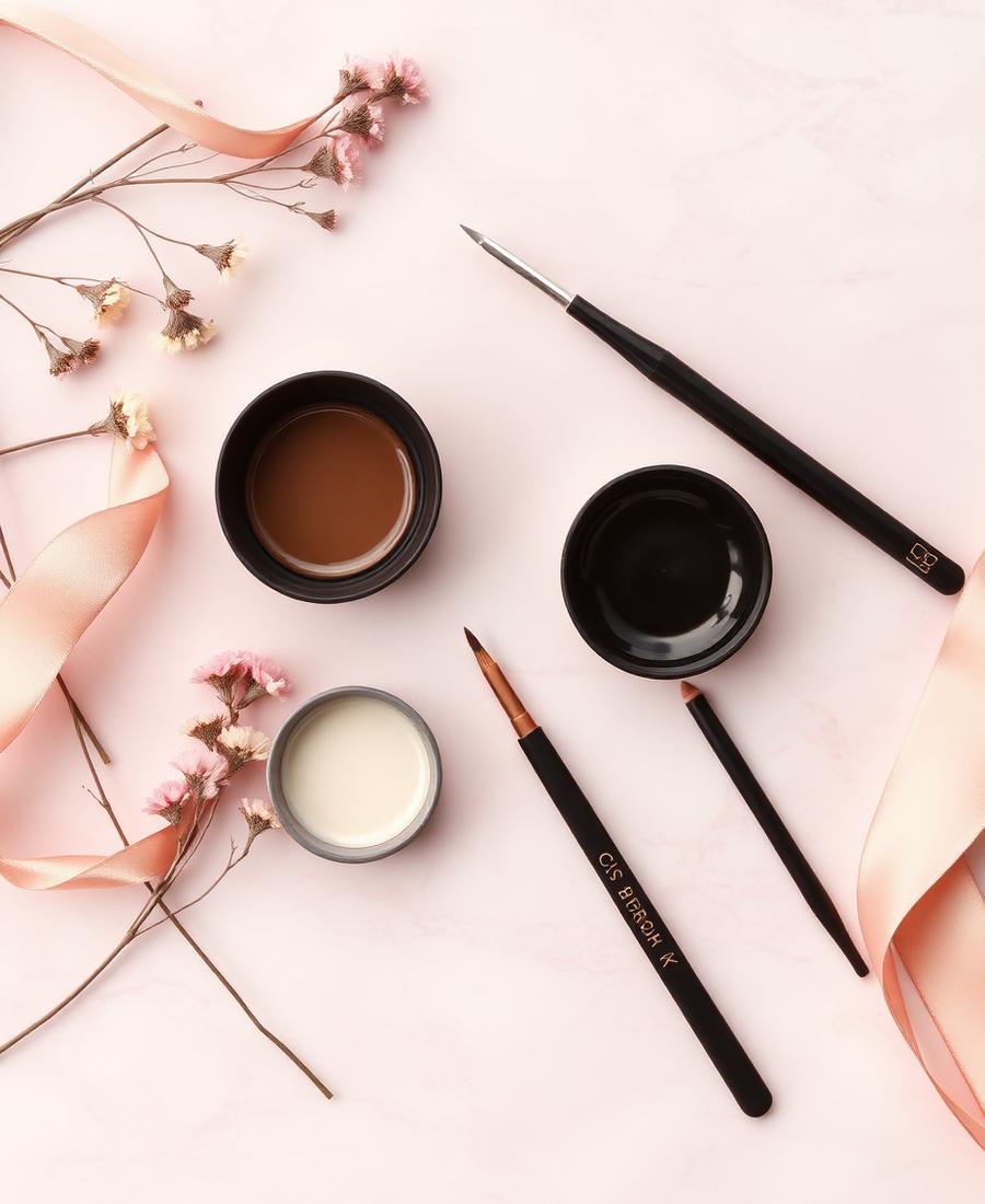 Brow lamination and tinting tools flat lay